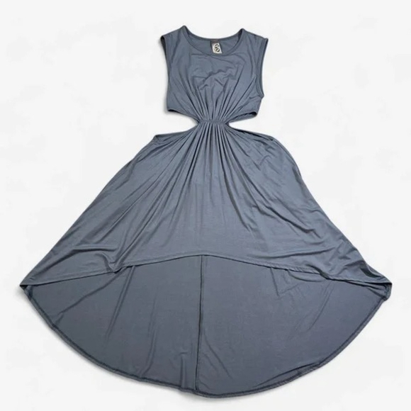 Go Couture Dress Women’s XL Gray Cutout Sleeveless Hi-Low Maxi Boho USA NWOT - Picture 3 of 8